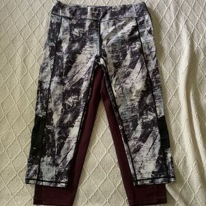 2 pairs Mono B 1X compression leggings capri purple black print